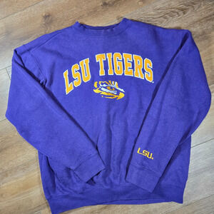 Vintage LSU Tigers Fleece Lined Sweatshirt L Purple Embroidered NCAA Pullover